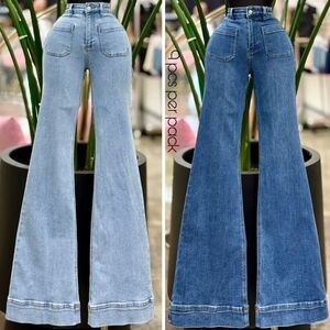 High-Waisted Flare Jeans -  Dark Blue